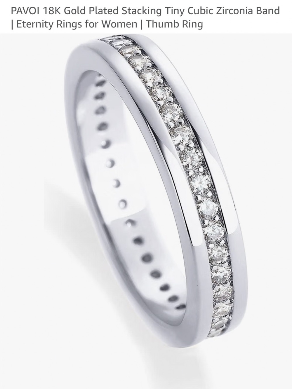 PAVOI Silver Cubic Zirconia Channel Eternity Band for Women